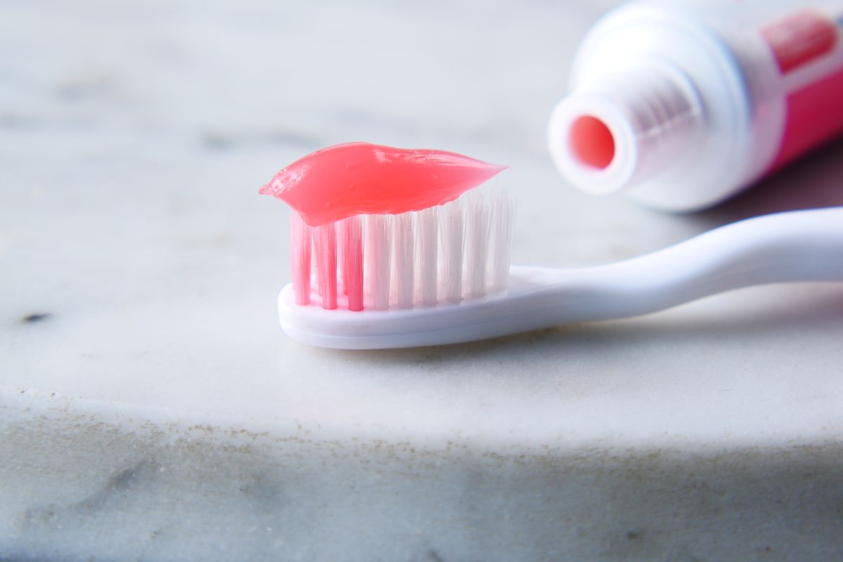 BriteWite whitening toothpaste on a toothbrush